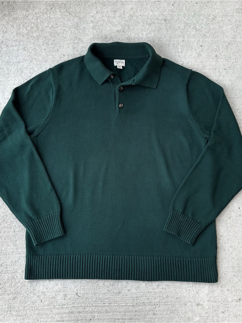 J. Crew Men's Forest Green Long Sleeve Knit Polo Sweater Pullover Size XXL